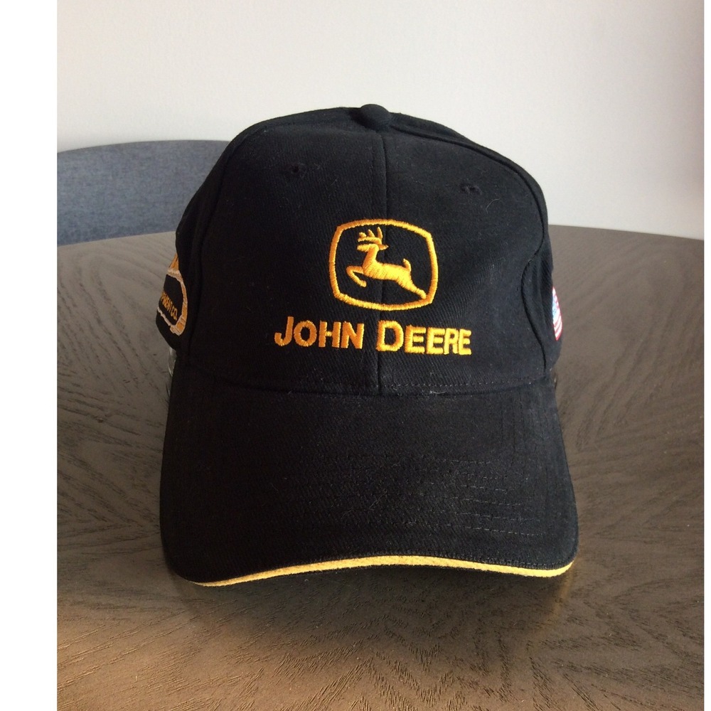 John‎ Deere Black Hat JDE Equipment Co. Kustom Kaps Embroidered Cap USA Flag